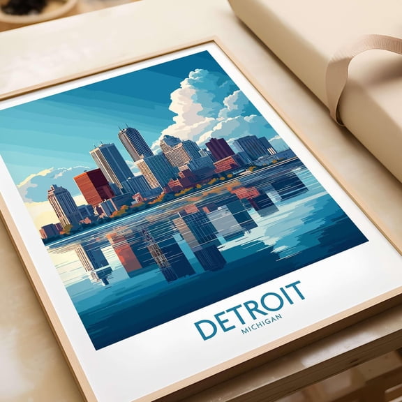 Detroit Wall Art Print Travel Poster Detroit Wall Decor Detroit Art Lovers Gift Detroit Mi
