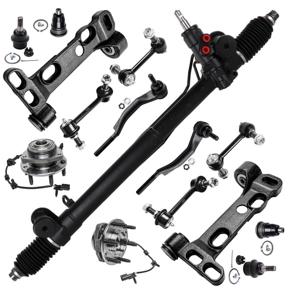 Detroit Axle - Front Rack and Pinion Kit for Chevrolet Trailblazer GMC Envoy Buick Rainier, Rack and Pinion Control Arm Support Brackets Wheel Bearing Hubs Ball Joints Tie Rods Sway Bars Replacement