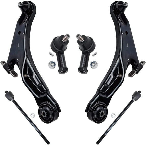 Detroitaxle - Front Lower Control Arms + Inner Outer Tie Rods Replacement for 2001-2006 Hyundai Santa FE - 6pc Set