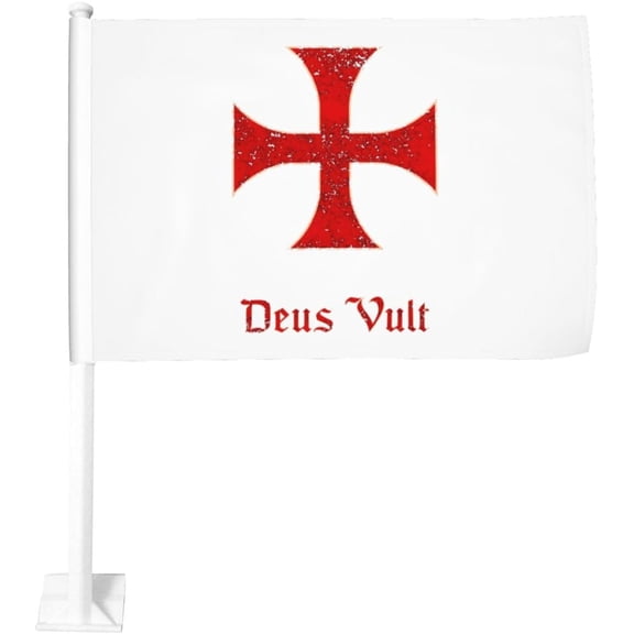 Deus Vult CrAmericander Templar Cross Car Flag 12x18 Inch Window Clip Flag - Double Sided Fade Resistant Outdoor Decoration Let Your Cars Stand Out