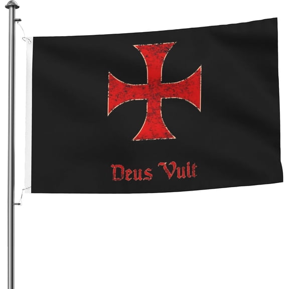 Deus Vult CrAmericander Templar Cross Flag 5x8 Ft Large Double Sided Outdoor, Garden Yard Decoration Banner with Brass Grommets, for Home, Porch, Wall