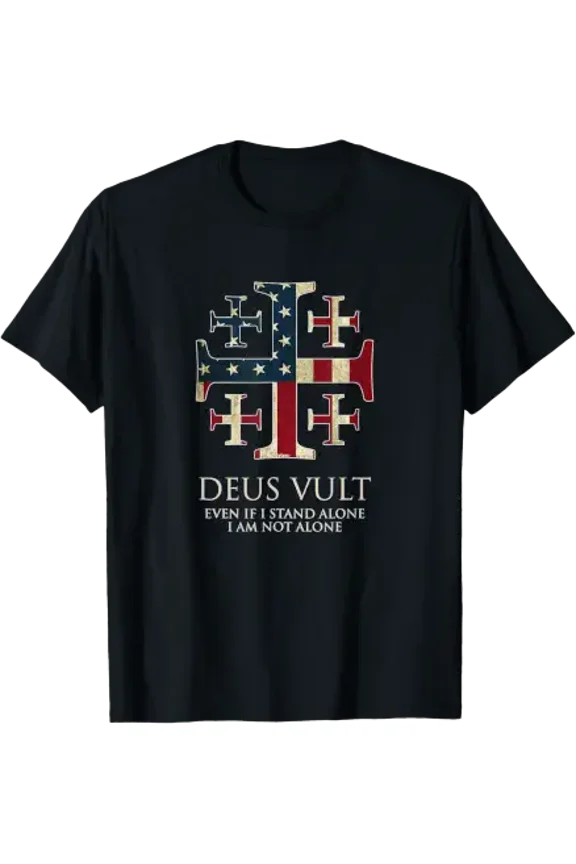 Deus Vult, I Am Not Alone, Isaiah 41:10, Cross, Usa Flag T-Shirt