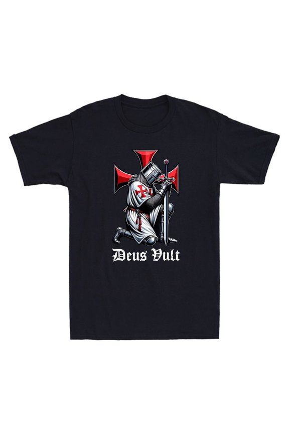 Deus Vult Knight Templar Christian Warrior Crusader Cross T-Shirt All Size S-5XL