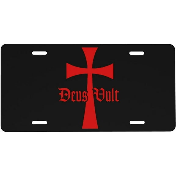 Deus Vult Knights Templar Cross License Plate 6x12 Inches Aluminum Car License Plate Frames Car Auto Tag Metal License Plate Tag