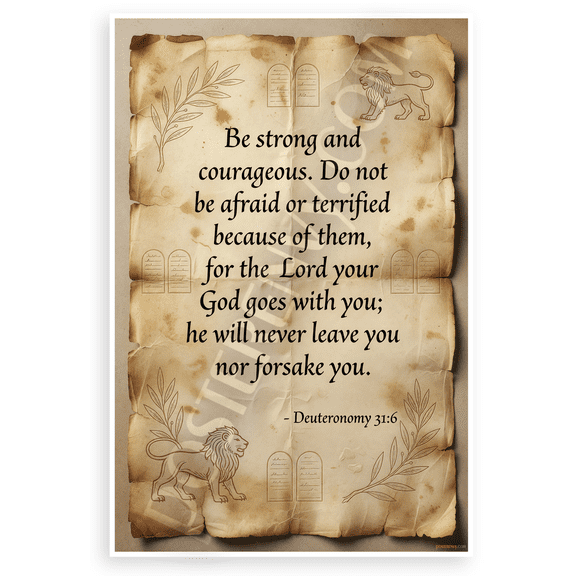 Deuteronomy 31:6 "Be Strong and Courageous" Inspirational 12x18 US Made Poster