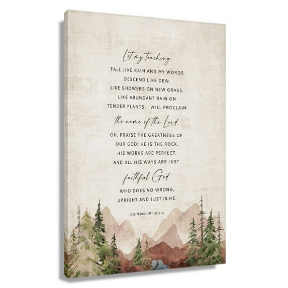 Deuteronomy 32 2-4 Bible Verse Wall Decor Mountain Landscape Wall Art Modern Canvas Pictures For Office Unframed 24×36 in