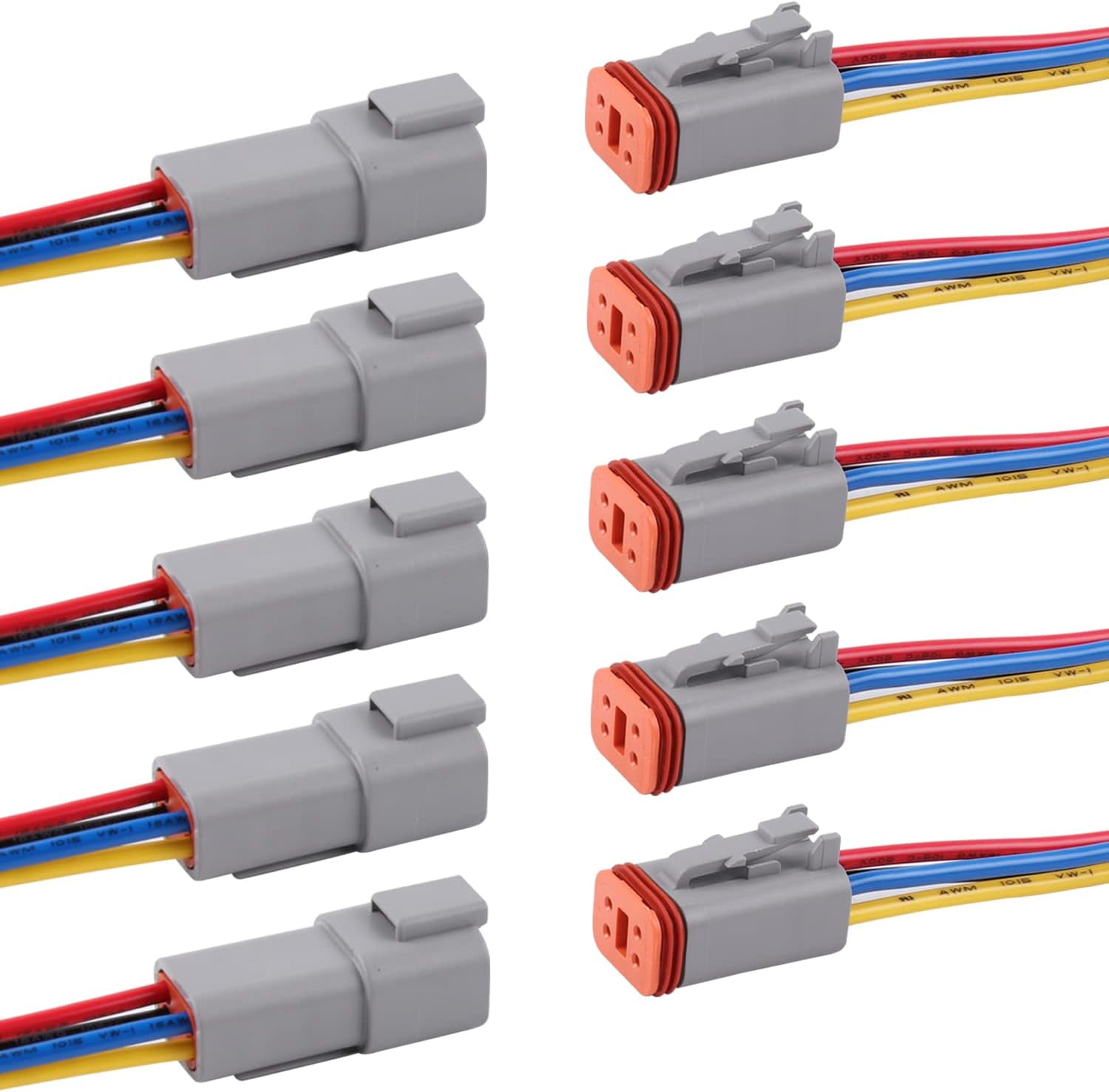 Deutsch DT 4 Pin Connector 5 Pack - Waterproof Male Female Plug Socket ...