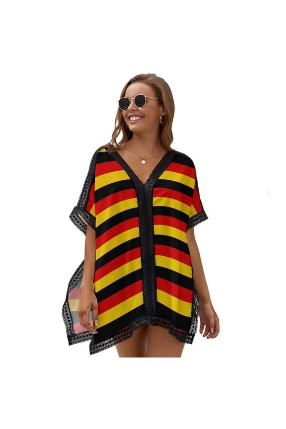 Deutsche Flagge Germany Flag Beach Cover Ups for Women Bathing Suit Cover Up Lace Bikini Swimsuit Coverup Beach Dress Shirt One Size