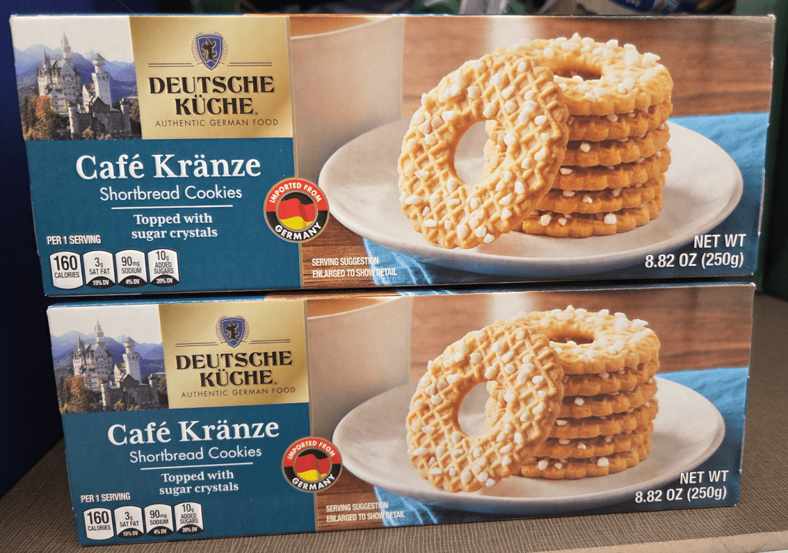 Deutsche Kuche Caf Kranze Shortbread Cookies Topped with Sugar Crystals 8.82oz 250g (2 Boxes)