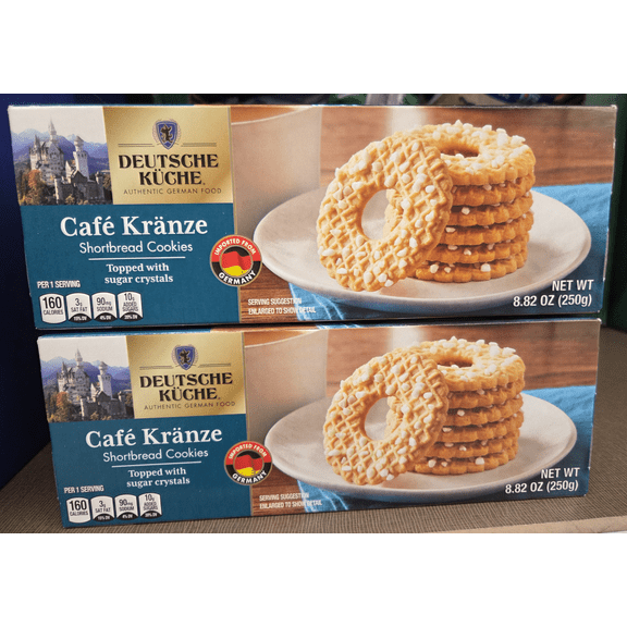 Deutsche Kuche Caf Kranze Shortbread Cookies Topped with Sugar Crystals 8.82oz 250g (2 Boxes)
