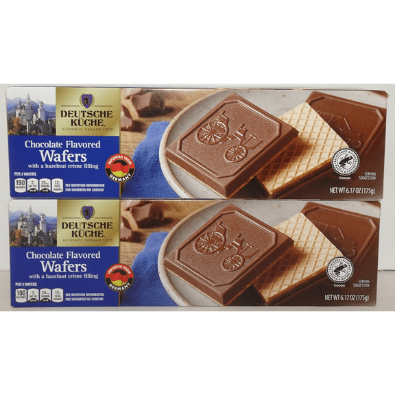 Deutsche Kuche Chocolate Flavored Wafers with a hazelnut crme filling 6.17oz 175g (2 Boxes)