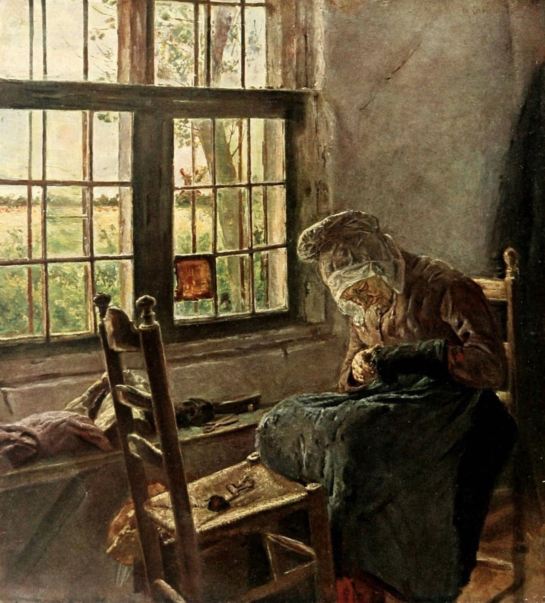 Deutsche Kunst 39 1916 Old Woman at Window Canvas Art - M Liebermann (24 x 36)