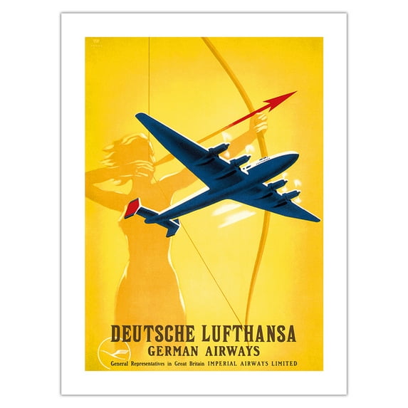 Deutsche Lufthansa German Airways - Female Archer - Vintage Airline Travel Poster by Willy Hanke c.1939 - Bamboo Fine Art 290gsm Paper Print (Unframed) 18x24in