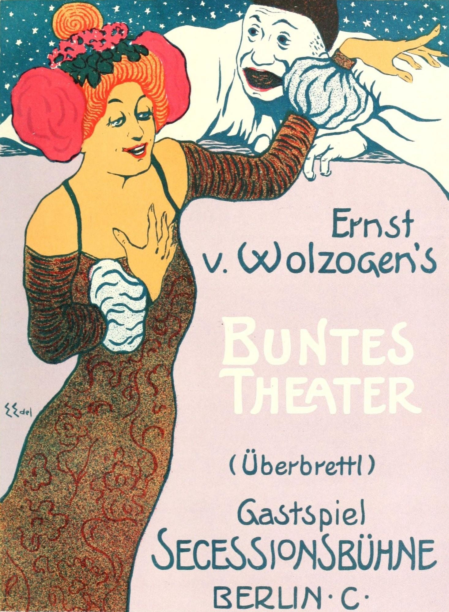 Deutsche kunst und dek 8 1901 Buntes Theater Canvas Art - Edmund Edel (18 x 24)