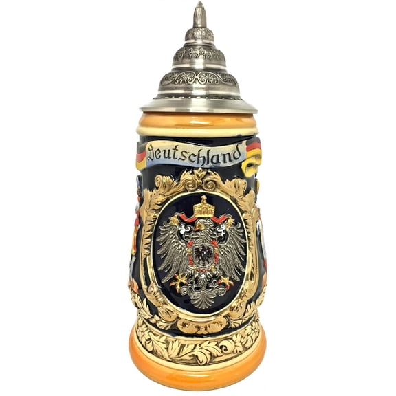 Deutschland Germany with Pewter Eagle and Cities LE Relief German Beer Stein 1 L