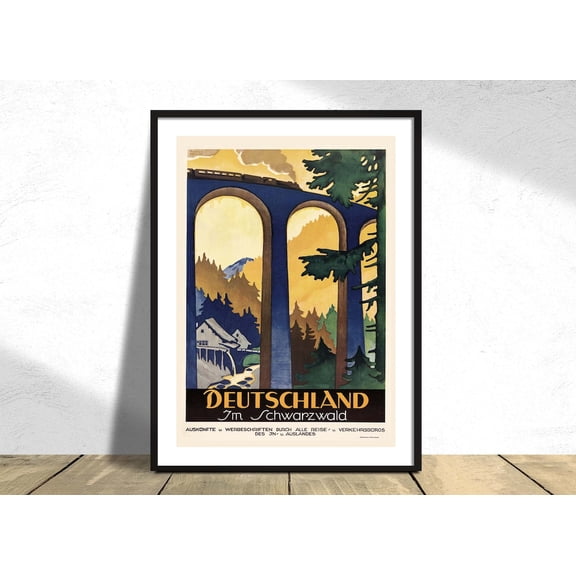 Deutschland Im Schwarzwald Dzubas Willy Travel German Retro Poster Railway Bridge Forest, Unframed Paper Poster 24x36in