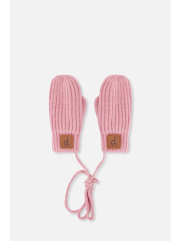 Baby Boy Baby Knit Mittens With String Pale Dusty Pink