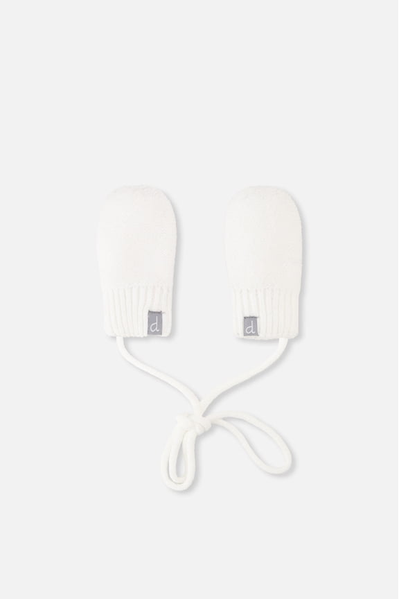 Baby Boy Infant Knit Mittens With String Off-White
