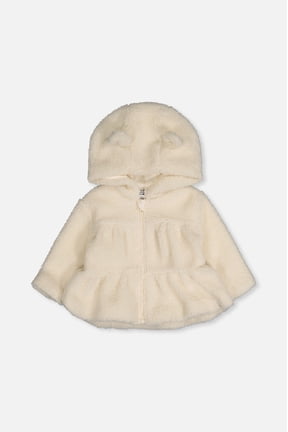 Baby Girl Hooded Zip Sherpa Jacket Off-White