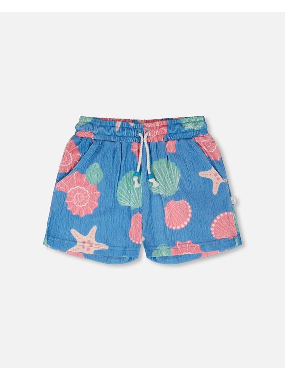 Girl Crinkle Jersey Shorts Blue Shell Print