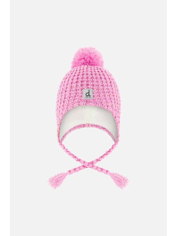 Girl Winter Peruvian Knit Hat With Pompom Pink Multicolored Details