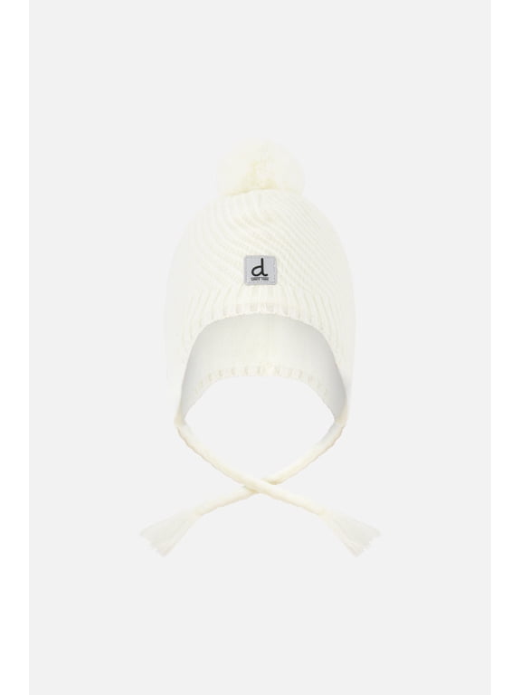 Kids Unisex Winter Peruvian Knit Hat With Pompom Off-White