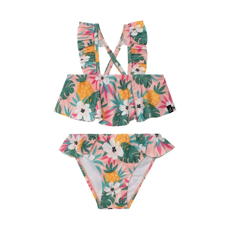 Deux Par Deux Two-Piece Swimsuit With Frills - Flower Deux Par Deux Two-Piece Swimsuit With Frills - Flower