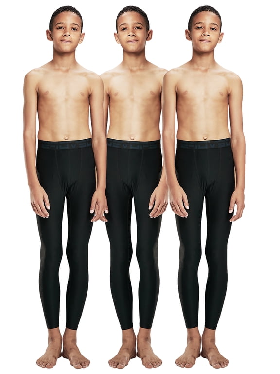 Boys Base Layers Base Layer Pants, Black, 3 Pack