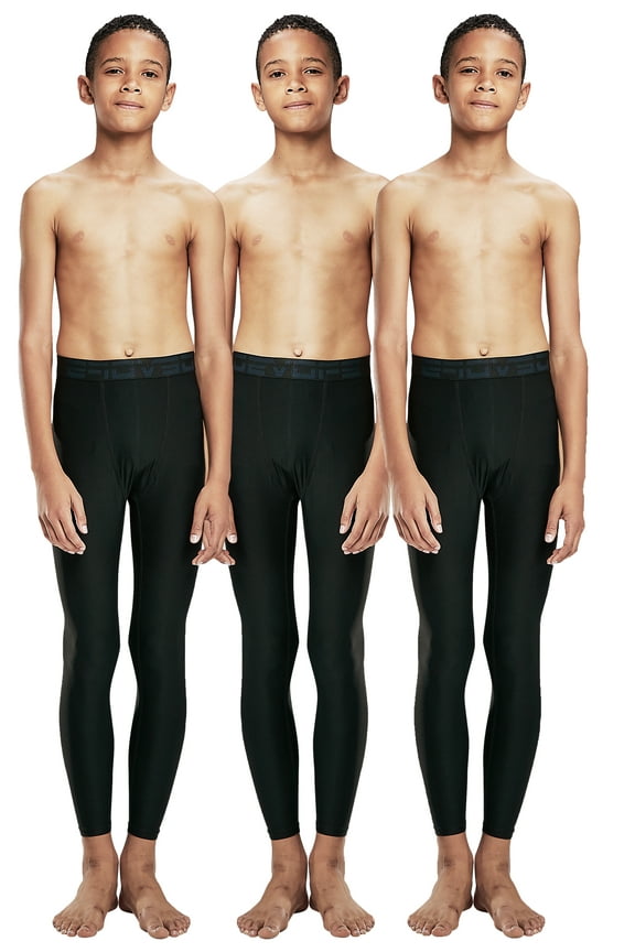 Boys Base Layers Base Layer Pants, Black, 3 Pack