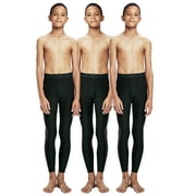 DevOps Boys UPF 50+ Compression Tights Sport Base Layer Pants, Black (3 Pack)