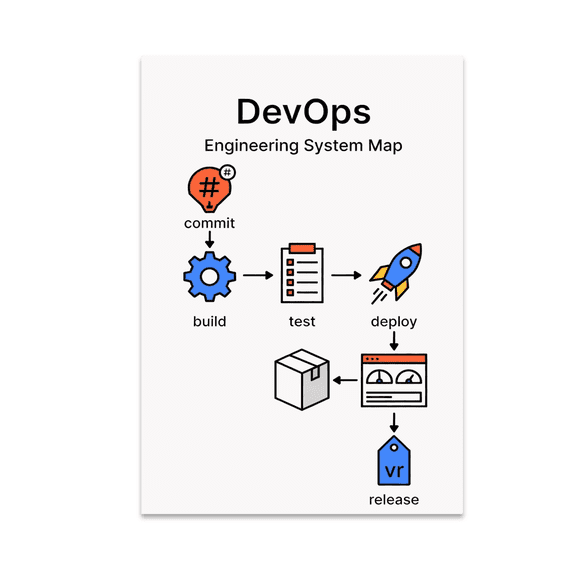 DevOps Engineering System Map Poster, Devops Engineers, Tech Teams, and Coding Enthusiasts, 13x19 Glossy Paper