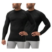 DevOps Men's Thermal Turtle Neck Compression Shirts, 2 Pack (Medium, Black/Black)