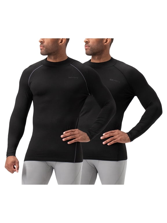 Men's Thermal Turtle Neck Compression Shirts, 2 Pack (Medium, Black/Black)