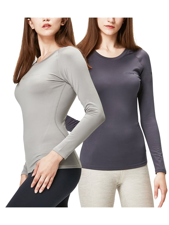 Women's Micro Fleece Lined Thermal Charcoal/Light Grey, Athletic Shirts & Tops, 2 Pack (XL)