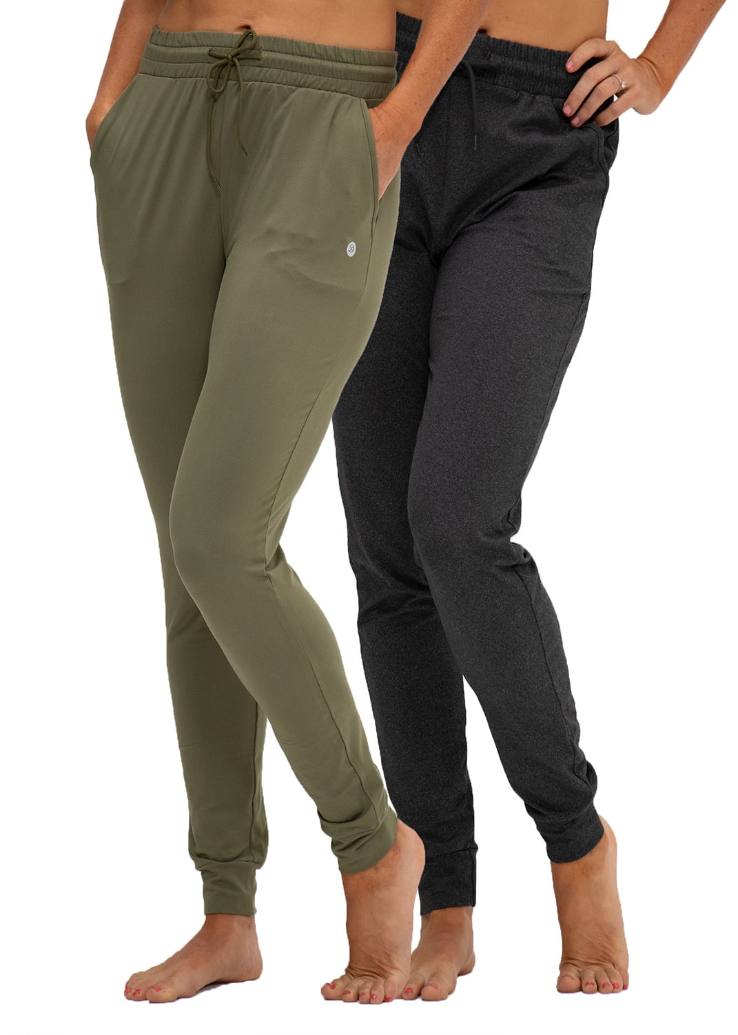 2 Pack Women's Yoga Jogger Pants with Side Pocket Sweatpants (X-Large, Heather Dk.Charcoal/Olive)