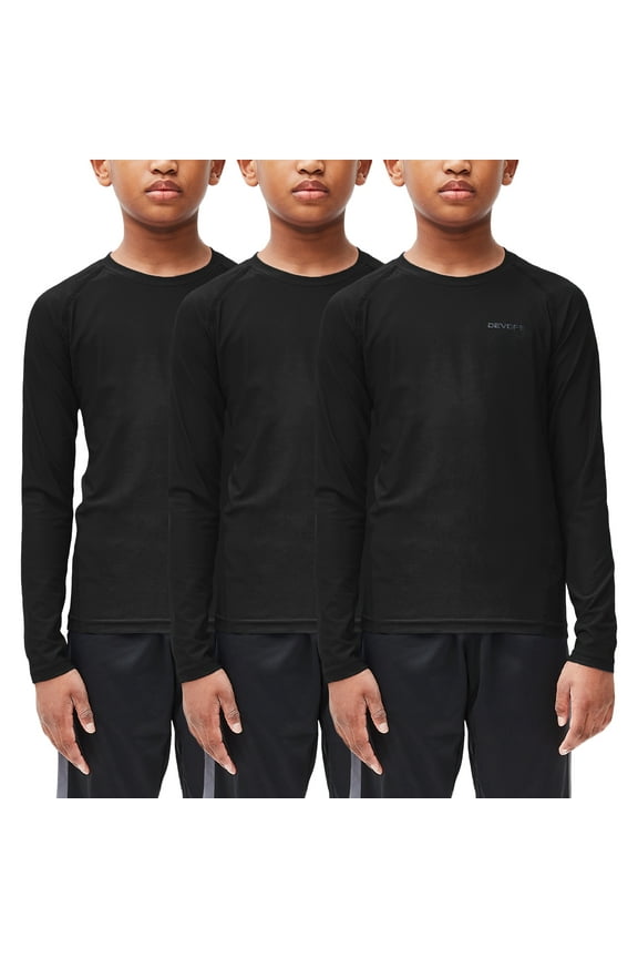 Youth Boys Compression Base Layer Long Sleeve Shirts M (Boy's) 3 Count Per Pack