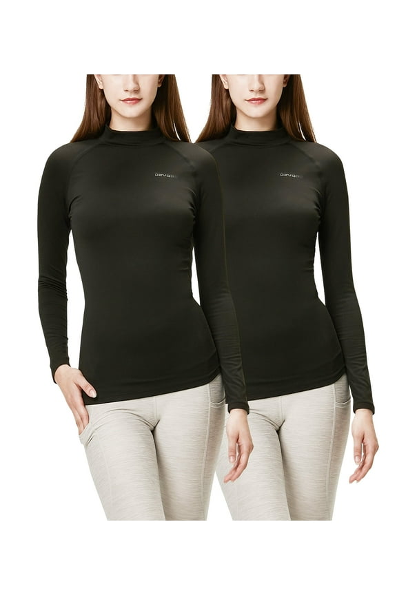 by Macshiftserivces Women's Thermal Base Layer Top, Black (2 Pack)