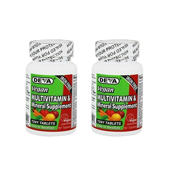 Deva Nutrition Vegan Iron Free Multivitamin Tablets, 90 Count ( 2 Pack )