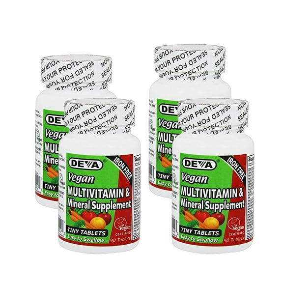 Deva Nutrition Vegan Iron Free Multivitamin Tablets, 90 Count ( 4 Pack )