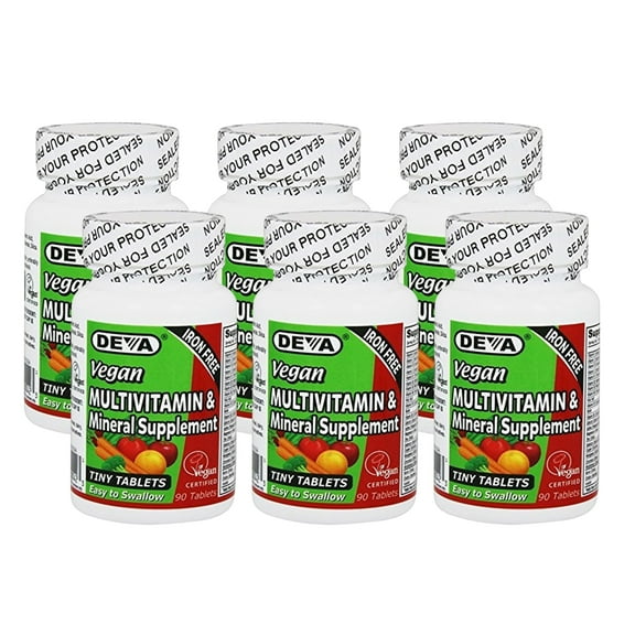 Deva Nutrition Vegan Iron Free Multivitamin Tablets, 90 Count ( 6 Pack )