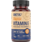 DEVA Vegan Vitamins Natural Vitamin E 400IU with Mixed Tocopherols, Supports Immune System & Skin Nutrition, Natural Antioxidant & Gluten Free, Dairy Free, Non-GMO, 90 Capsules