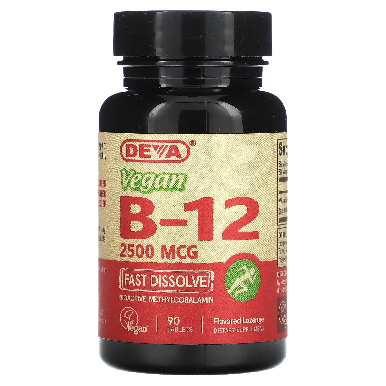 Deva Nutrition Vitamin B12 Sublingual 2500 mcg Vegan Not Certified
