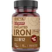 Deva Nutrition Vegan Chelated Iron 29 mg with B-12, Helps Maintain Healthy Red Blood Cells, Healthy Nails, Promotes Optimal Absorption, Skin Health, Improves Hair Growth, Gluten Free, 90 Tablets