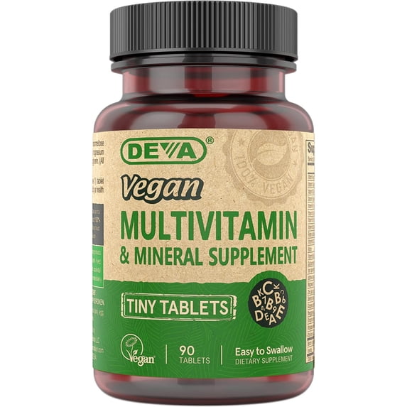 DEVA Vegan Multivitamin for Women & Men with Iron, Vitamin C, E, B Complex Vitamins, Zinc, 90 Tiny Tablets