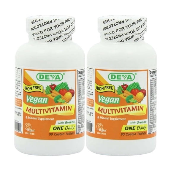Deva Vegan Multivitamin & Mineral Supplement without Iron, 90 Count, 2 Pack