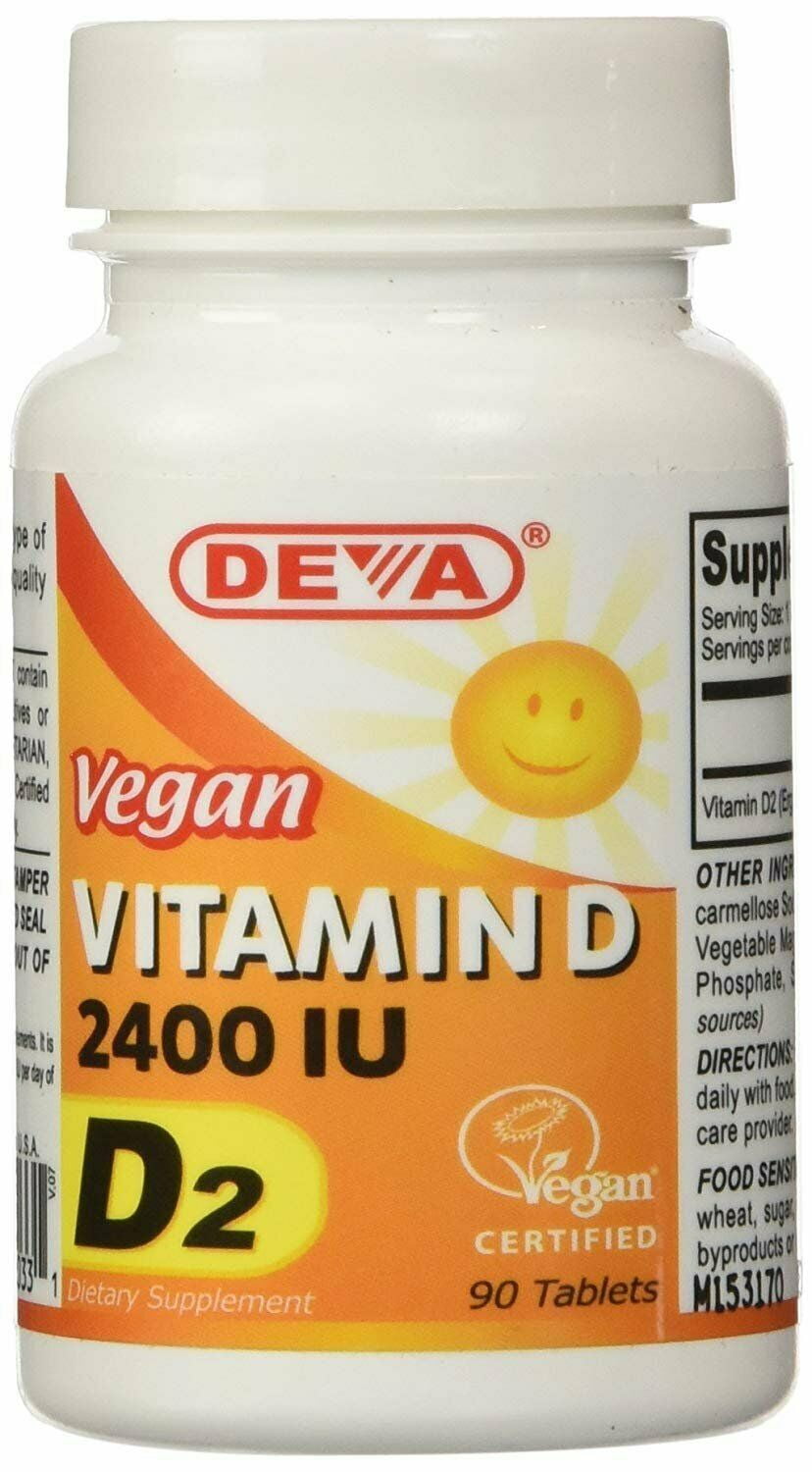 Deva Vegan Vitamin D2 60 mcg 2400 IU, Ergocalciferol Supplement with No