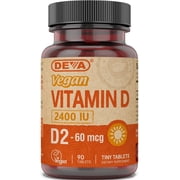 DEVA Vegan Vitamin D2 60 mcg 2400 IU, Ergocalciferol Supplement with No Animal Ingredients, 90 Tablets, 1-Pack