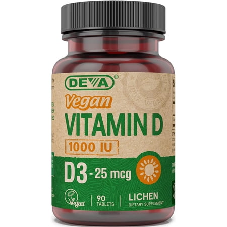 Deva Vegan Vitamin D3 Supplement - Once-Per-Day Tablet with 1000 IU - Cholecalciferol - Lichen Plant Derived - 90 Small Tablets