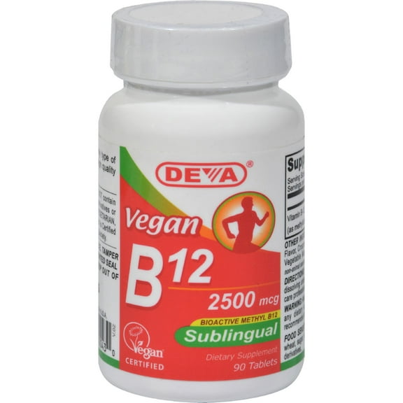 Deva Vegan Vitamins B-12, High Potency 2500 mcg B12, Fast Dissolve, Sublingual, 90 Tablets