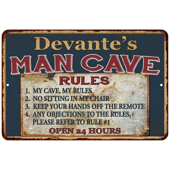 Devante's Man Cave Rules Chic Rustic Green Sign Home 8x12 Metal 108120049854